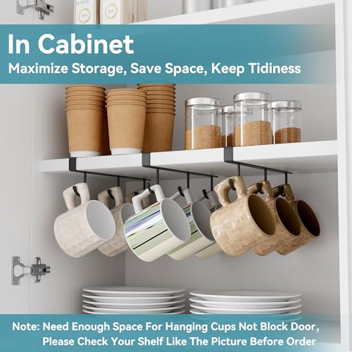 ECROCY Coffee Mug Holder Under Cabinet Only Fits Shelves up to 3/4" Thick, Clip-On Coffee Cup Holder Pack of 3, No Drilling Free Damage - color: Black