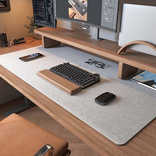 Large Felt Desk Mat,39.4''x19.69'' Non-Slip Desk Pad Protector,Keyboard Mat,100x50CM Full Desk Mouse pad for Home and Office (Light Gray) - color: Light Gray, size: 39.37''x19.69''