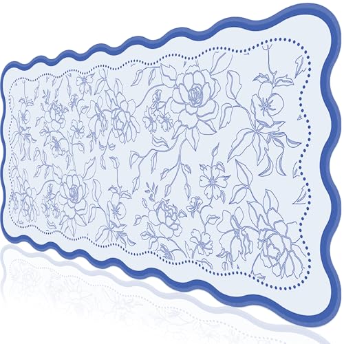 L-SPOUTTO Vintage Floral Mouse Pad,Aesthetic Desk Mat XXL Large Scalloped Gaming Mousepad,35.4x15.7in Non-Slip Keyboard Pad Waterproof Desktop Mat for Laptop Computer Work Game Home Office-Blue - color: Vintage Floral Blue
