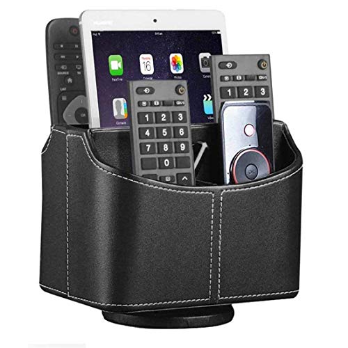 YAPISHI Leather Remote Control Holder, 360 Degree Spinning Desk TV Remote Caddy/Box,Bedside Table Organizer for Controller, Media, Mail, Calculator, Mobile Phone and Pen Storage - color: 2# Black