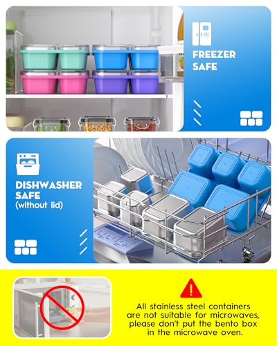 BiuLeon Snackle Box Containers, Stainless Steel 5 Compartments Divided Serving Tray with Lid, Removable LeakProof Portable Bento Box for Fruit Candy Nuts Food - School, Picnic and Travel（Blue） - color: Blue