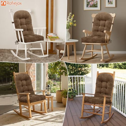 Rocking Chair Cushion - Chenille Fabric, High-Density Sponge, Durable Comfort Non-Slip Bottom Tufted Seat Pads with Ties, Chenille︱Brown, 44x19x4 inch - color: Chenille | Brown