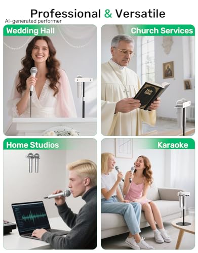 2-Slot White Multi Microphone Holder for Handheld Dynamic, Wired and Wireless Mics Storage Hanger, Double Microphone Stand, Rubber Padding/Wall Mounted or Mounted to 5/8"-27 or 3/8"-16 threaded Stand - size: White Mic Holder