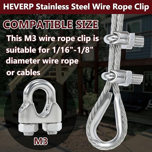 20PCS 1/8 Inches M3 Stainless Steel Wire Rope Cable Clip Clamp - size: M3 Clips-20PCS