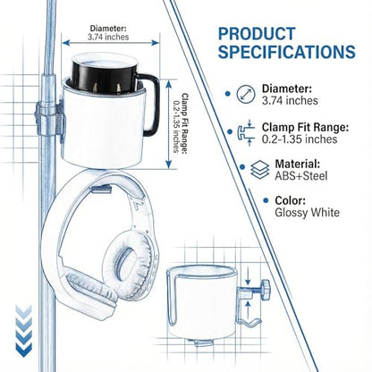 2-in-1 Microphone Stand Cup Holder with Headphone Hanger, Vertical Mount Clamp for Musicians, Studios, Live Performance, Professional Audio Accessories