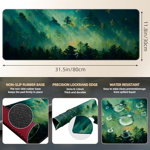 Galdas Mouse Pad,Office Desk Mat Large Gaming Keyboard Pad Durable Stitched Edges Washable Smooth Surface Control & Accuracy Extended Computer Mouse Mat (31.5X11.8In)-Green Forest… - color: Green Forest…