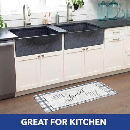 Cozy Living Anti-Fatigue Kitchen Mat, Farmhouse Buffalo Check 17.5"x55" - color: Grey/Green, size: 55"L x 17.5"W x 0.5"Th