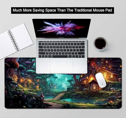 Mushroom Anime Desk Mat, Fairy Forest Large Gaming Mouse Pad for Laptop Computer, Tabletop Magic Play Mats Full Desk Mouse Pads, Fantasy Art XXL Playmat Mousepad - color: Fairy Forest Mushroom
