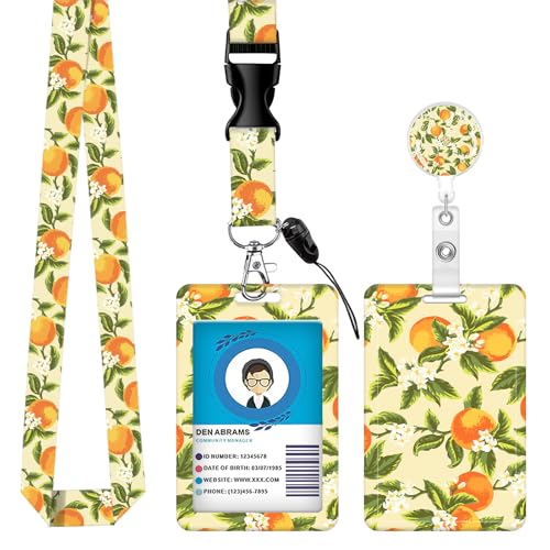 ID Badge Holder with Lanyard Fashionable ID Card Holders with Retractable Lanyards Soft Fiber Metal Clip Sturdy Buckle for Key Wallet Work Nurse Teacher (Cute Orange Leaves) - color: Cute Orange Leaves