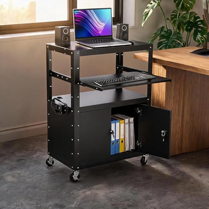 Adjustable Height AV Media Cart, 24-42 Inch Mobile Stand with Locking Storage, Extended Tray Organizer, Cable Management Wheels, for Home Office School - size: Without extension rack