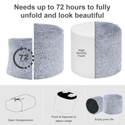 Hansleep Round Pouf Ottoman Foot Rest, Footstool, Grey | High-Density One-Piece Foam, 17 x 14 Inch, Firm & Stable, for Couch, Bedroom, Living Room, Machine Washable Cover - color: Grey, size: 17"D x 17"W x 14"H