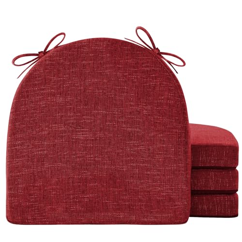 IPYNBAP Chair Cushions for Dining Chairs, Kitchen Chair Cushions, 16'' x 16'' x 2'', Non Slip Indoor Seat Cushions, Chair Pads for Dining Chairs with Ties & Removable Cover, Set of 4, Red - color: Red, size: 4 Count(Pack of 1)