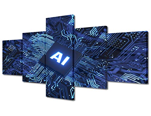 TUMOVO Office Wall Art Artificial Intelligence Chip Prints Wall Art 5 Panels Wall Art Vintage Wall Art Home Decor Canvas Art Wall Artwork Giclee Gallery-Wrapped Posters And Prints, 50"x24" - color: Artwork-05, size: 50''Wx24''H