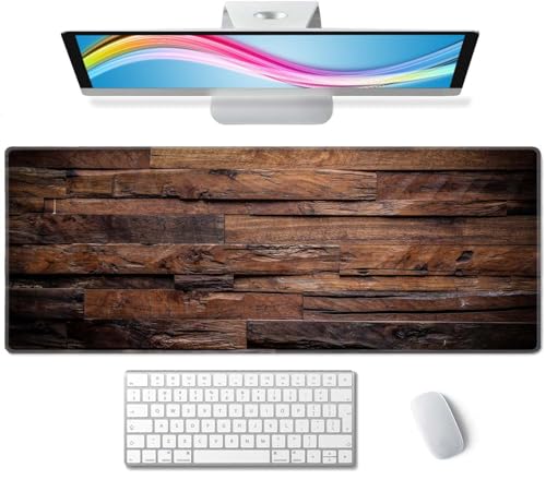 Large Extended Gaming Mouse Pad with Stitched Edges, Non-Slip Waterproof Rubber Base Mouse Pad for Office, Computer, Keyboard, Laptop and Home Desk Pad 31.5 x 11.8 x 0.12 Inch Dark Wood Texture - color: Dark Wood Texture