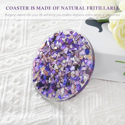 Drinks Coasters Resin Cup Mat: 4 pcs Coaster with Seashells for Table Desktop Counter (4, Purple) - color: Purple