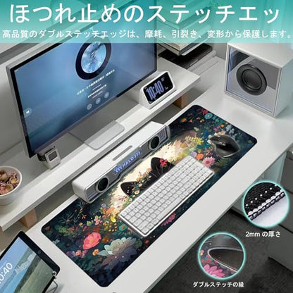 Gaming Mouse Pad XXL Extended Anime Mouse Pad 31.5x11.8 inch, Large Cute Kawaii Big Computer Mouse Mat Desk Pad with Non-Slip Rubber Base and Stitched Edge for Home Office-Flowers Cat - color: Cat in Flowers, size: 31.5L x 11.8W inches
