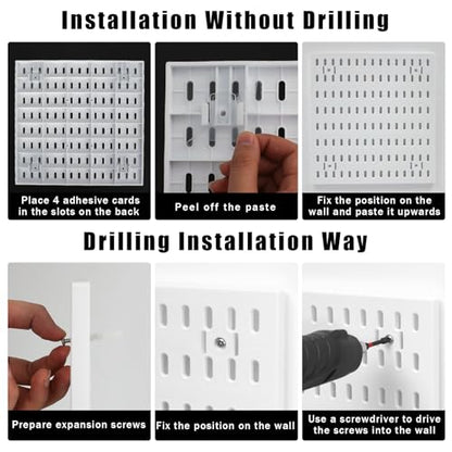 Premium Pegboard Combination Kit, White Pegboard Wall Organizer with 4 Small Plastic Panels and 38 Accessories, Ideal for Craft Room, Bathroom, Nursery Storage, and Office (22"*22")