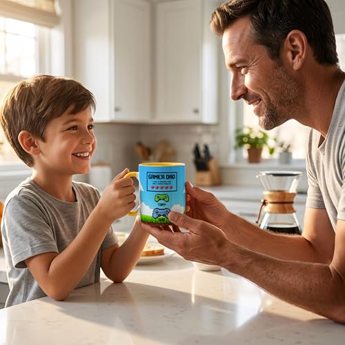 Personalized Gamer Dad Mug - Custom Retro Arcade Video Game Coffee Cup with Kids Names - Unique Gifts for Gamer Dad, Gifts for Father's Day, Player 1 Birthday Present, 11 Oz & 15 Oz, 9 Colors - color: Gamer Dad Mug