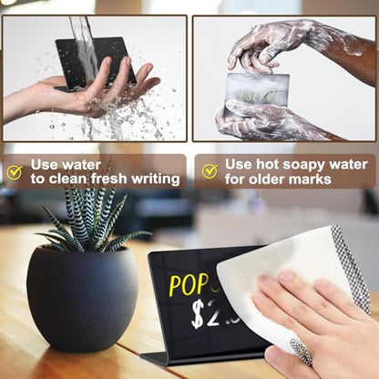PigPotParty Acrylic Mini Chalkboard Signs for Outdoor Party Buffet, 12 Pcs 4"x3", Glossy Black Elegant Food Labels for Wedding, Table Signs, Place Cards, Include 2 Wet Erase Markers - style: Acrylic L-12 (Outdoor)