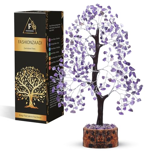 FASHIONZAADI Amethyst Crystal Tree - Chakra Crystals - Money Gem Tree - Purple Home Decor - Feng Shui Crystal - Chakra Crystals - Prosperity Stone - Gifts for Women - color: Amethyst Silver Wire