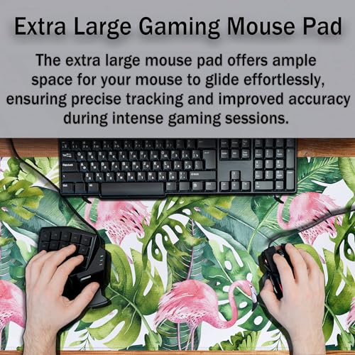 Gaming Mouse Pad Game Mat Pc Mouse Pads Large Desk Pads Computer Desk Pad Waterproof Non-Slip Rubber Base 35.4" X 15.7" for Game Office, Watercolor Tropical Palm Tree with Flamingo - color: Watercolor Tropical Palm Tree With Flamingo