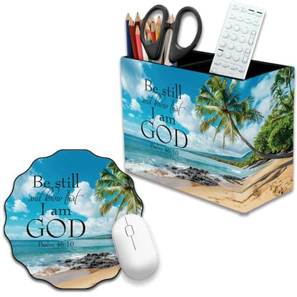 Pen Holder and Anti-Slip Mouse Pad Combination, Makeup Brush Storage Box, Tableware Storage Box, Suitable for Office and Home - Beaches and Palm trees - color: Beaches and Palm trees