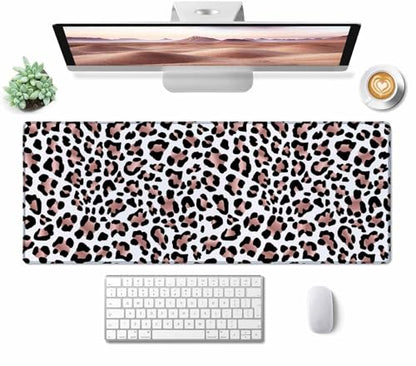 Gaming Mouse Pad, Large Mouse Pads for Women, Non-Slip Rubber Base Mousepad, Keyboard Mouse Mat, Desk Pad with Stitched Edges, 31.5x11.8inch Leopard Skin Rose Gold Pattern - color: Leopard Skin Rose Gold Pattern, size: 31.5" x 11.8"