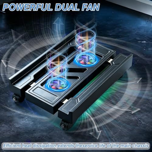 PC Stand for PC Tower With F, Computer Desktop Stand with 4 Lockable Castors, Universal Adjustable CPU Stand with Wheels - (New Black)