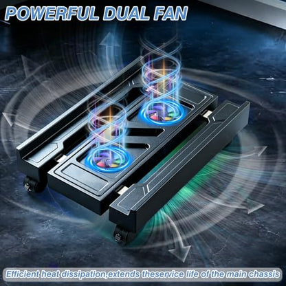PC Stand for PC Tower With F, Computer Desktop Stand with 4 Lockable Castors, Universal Adjustable CPU Stand with Wheels - (New Black)