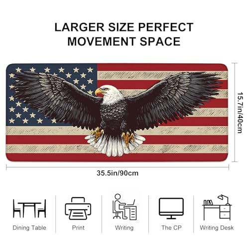 Mouse Pad, Large Anti-Slip with Stitched Edges Desk Mat Desktop Laptop Computer Desk Keyboard Mat,Table Protector Blotter Mat (Eagle Flag, 35.4" x 15.7") - color: Eagle Flag, size: 35.4" x 15.7"