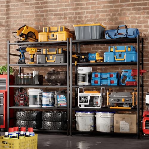 36.4" W Storage Shelves, 5-Tier Metal Shelving Unit with Leveling Feet, Shelf Organizer for Garage, Kitchen, Pantry and Closet Organization, 36.4" x 11.8" x 68.3", Black