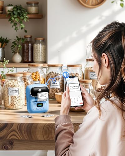 Phomemo Barcode Label Printer - M110 Label Maker Portable Bluetooth Label Maker Machine for Small Business, Barcode, Address, Logo, Clothing, Jerwery, Thermal Printer Compatible with Phones & PC, Blue - color: Blue
