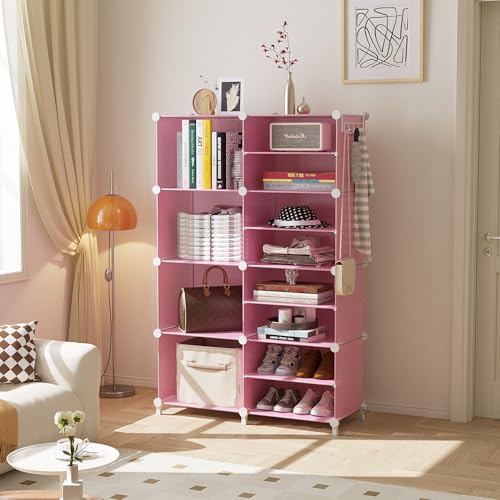 AWTATOS Closet Organizer 8 Cube Storage Shelves Clothes Organizers Closet Storage Stackable Cubby Shelving for Closet Bedroom Living Room Pink - color: Pink