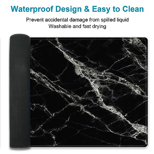 Extended Desk Mat (31.5x11.8 inch 3mm Thick), iDonzon Soft Cute Extra Large XXL Waterproof Gaming Mouse Pad with Non-Slip Rubber Base & Stitched Edges, for Working/Game, Black White Marble - color: Black White