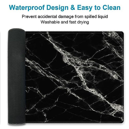 Extended Desk Mat (31.5x11.8 inch 3mm Thick), iDonzon Soft Cute Extra Large XXL Waterproof Gaming Mouse Pad with Non-Slip Rubber Base & Stitched Edges, for Working/Game, Black White Marble - color: Black White