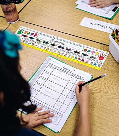 Carson Dellosa Traditional Manuscript Nameplates―Student Labels With Name Line, Alphabet Lettering Guide, Number Line, 12-Inch Ruler, Shapes, Colors, Right and Left Hands (36 pc) - style: Manuscript Traditional, K-3