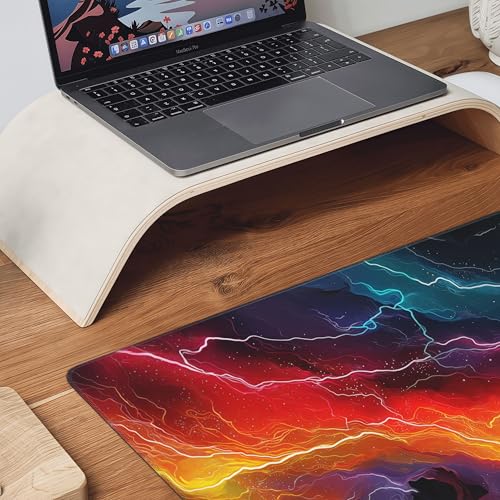 Neon Lightning Gaming Mouse Pad, Large Extended Desk Mat, 35.4 x 15.7 Inches, Non-Slip Rubber Base, HD Printed Design, for PC Gaming, Esports, Home Office - color: lightning