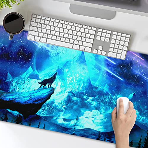 Gaming Mouse Pad Anime Mousepad Large Extended Wolves Gaming Mouse Mat with Stitched Edges Wolf Office Decor with Non-Slip Rubber Base Desk Mat for Work Gaming Office Home 31.5'' X 11.8'' Inch - color: Anime Wolf