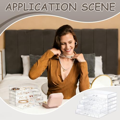 TWINKLEMON 5-Layer Plastic Compartment Storage Box Nail Charm Organizer Box with 5 Drawers 72 Small Round Jars 5 Tweezers Transparent Organizer for Crafts Art Supply Nail Tip Bead Earring Ring
