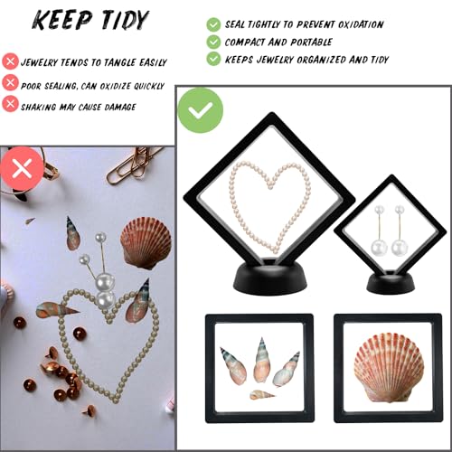 3D Floating Frame Display Cases, 20Pcs Transparent PE Film Jewelry Storage Box with Base Challenge Coin Display Frames Holder Stands Small Shadow Box Frame for AA Medallions Medal, Rock, Ring Necklace