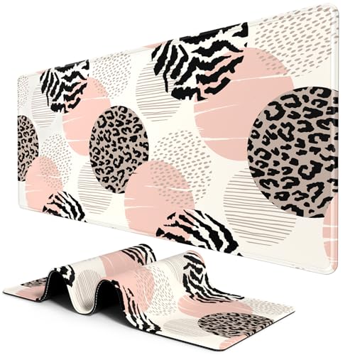 BOSOBO XXL Gaming Desk Mat, Leopard Dots Pink - 31.5 x 11.8 Inches, Full Cover - color: Leopard Polka Dot Circle, size: XL - 31.5 x 11.8 Inches