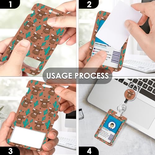 Lanyards for ID Badge, Cow Lanyard ID Card Holder with Retractable Reel Clip and Keychain, Wild Yak Vertical Identity Heavy Duty Badge Cover Case Protector for Teacher Nurse Women Men - color: Cow-brown