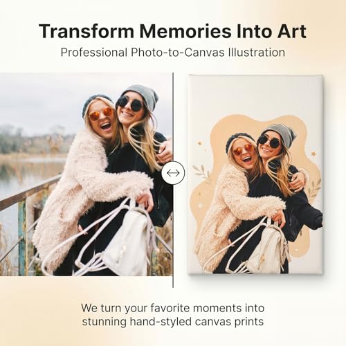 ENQU Personalized Modern Illustration Portrait from Photo, Custom Vibrant Digital Painting Canvas Wall Art, Trendy Boho Picture Decor, Unique Gift for Friend Sister Family, Fun Bedroom Wall Decor - color: Style 4