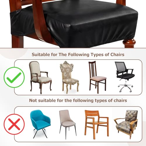Havawish PU Leather Dining Chair Cover Waterproof Seat Cover for Dining Room Chair with Armrest Stretchable Washable Waterproof Seat Slipcover Protector(Black) - color: Black