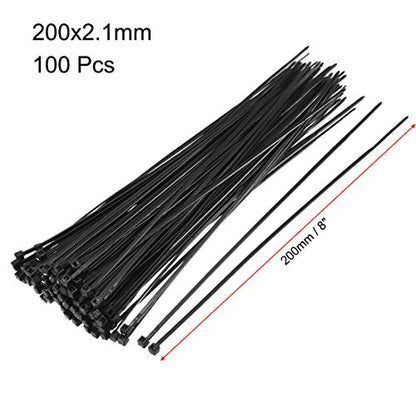 uxcell Nylon Cable Ties 8 Inch Self-Locking Zip Ties 0.08 Inch Width Black 100pcs - color: Black, size: 8x0.08Inch