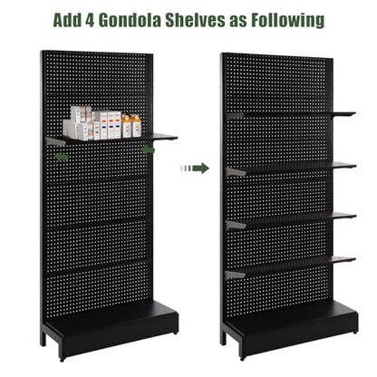 NectaCol Pegboard Display Stand, Gondola Retail Shelving Wall Display for Convenient Grocery Office Supply or Liquor Stores, Single Side Peg Board Panels, Extra 20 Hooks, No Including 4 Shelves - size: 1 Unit - Single Side - Black
