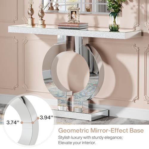 Tribesigns 43" Silver Entryway Table with O-Shaped Base, Modern Rectangle Mirrored Sofa Console Table for Living Room, Hallway, Entrance (Silver) - color: Silver