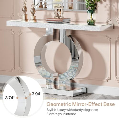 Tribesigns 43" Silver Entryway Table with O-Shaped Base, Modern Rectangle Mirrored Sofa Console Table for Living Room, Hallway, Entrance (Silver) - color: Silver