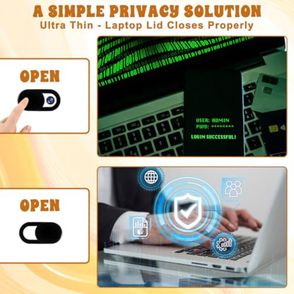 50 Pcs Webcam Cover Slide, 0.023 Inch Ultra-Thin Universal Camera Privacy Cover Black Phone Camera Covers Slide for Phone, Laptop, Computer