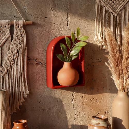 Pinkunn Nordic Arch Shelf 3.5 x 2.5 Inch Mini Ceramic Wall Cabinet Minimalist Small Modern Floating Walls Shelves Wall Decor for Miniature Display and Trinket Storage Shrine Home Decor(Terra Cotta) - color: Terra Cotta
